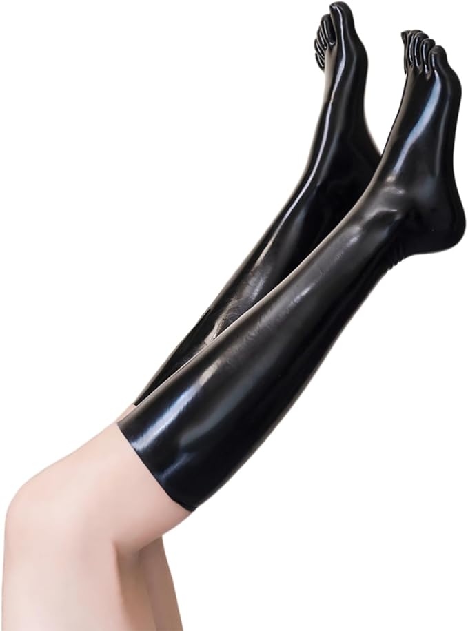 Black Latex Toe-Covering Knee-High Socks