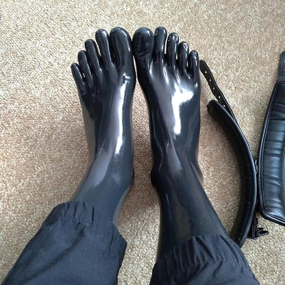 Black Latex Toe-Covering Knee-High Socks