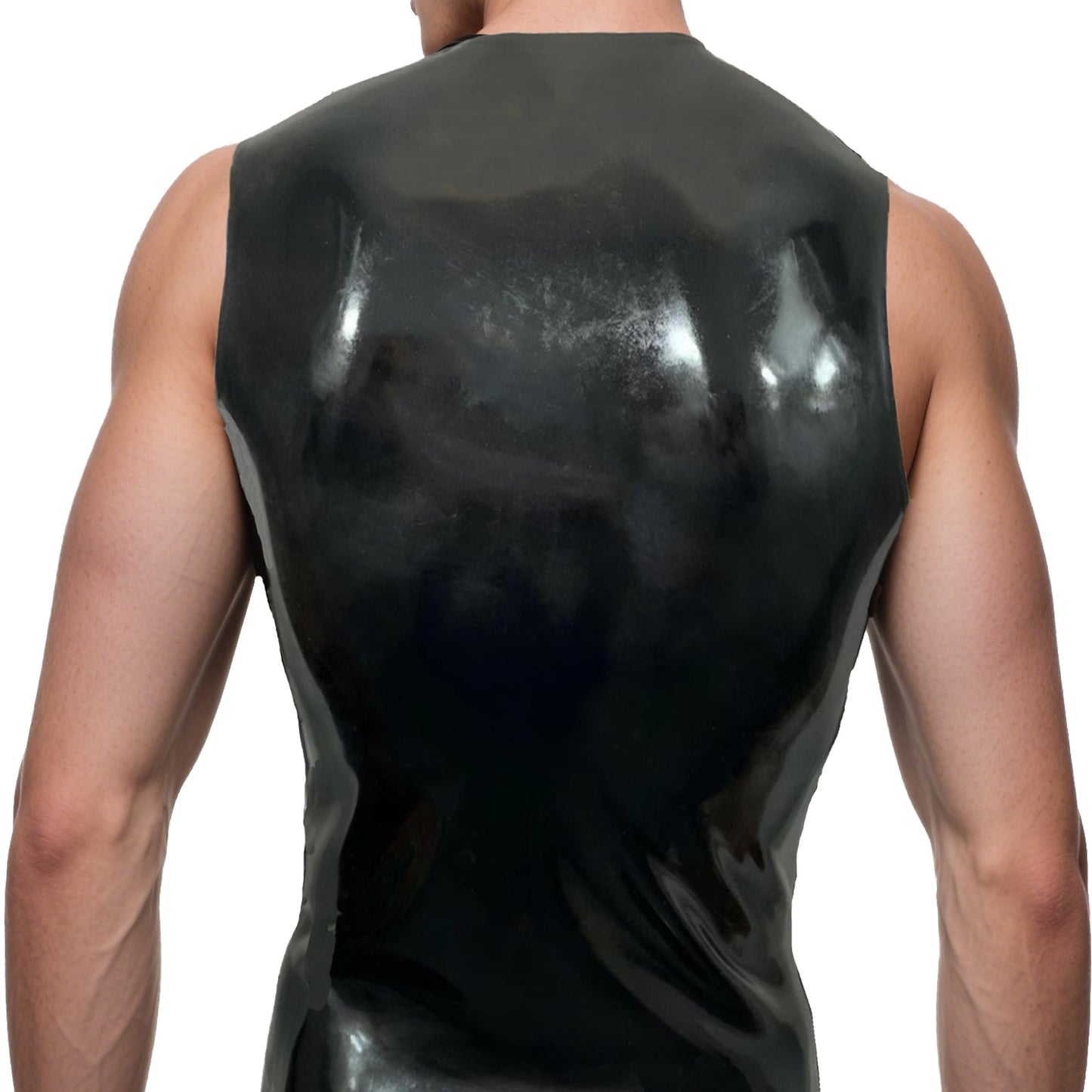 Men Crew Neck Front Zipper Latex Tank Top