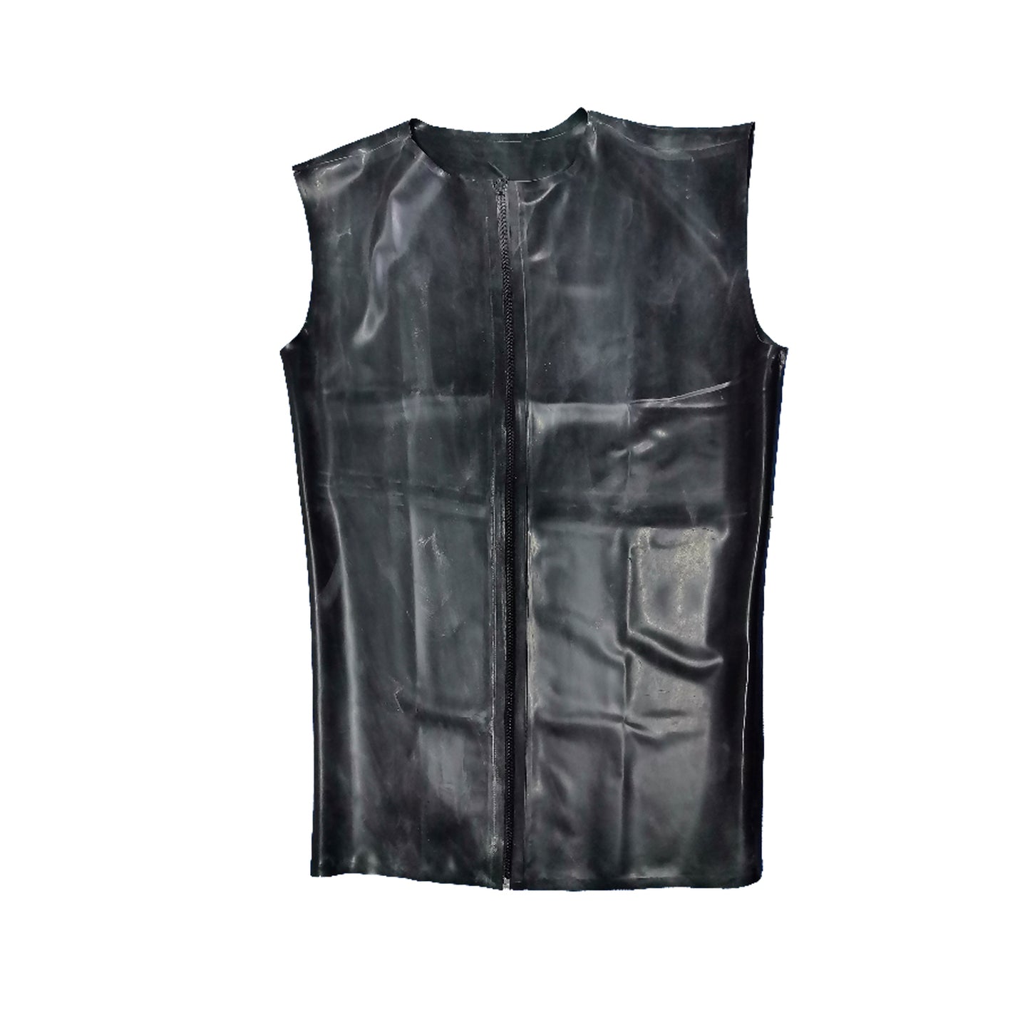 Men Crew Neck Front Zipper Latex Tank Top