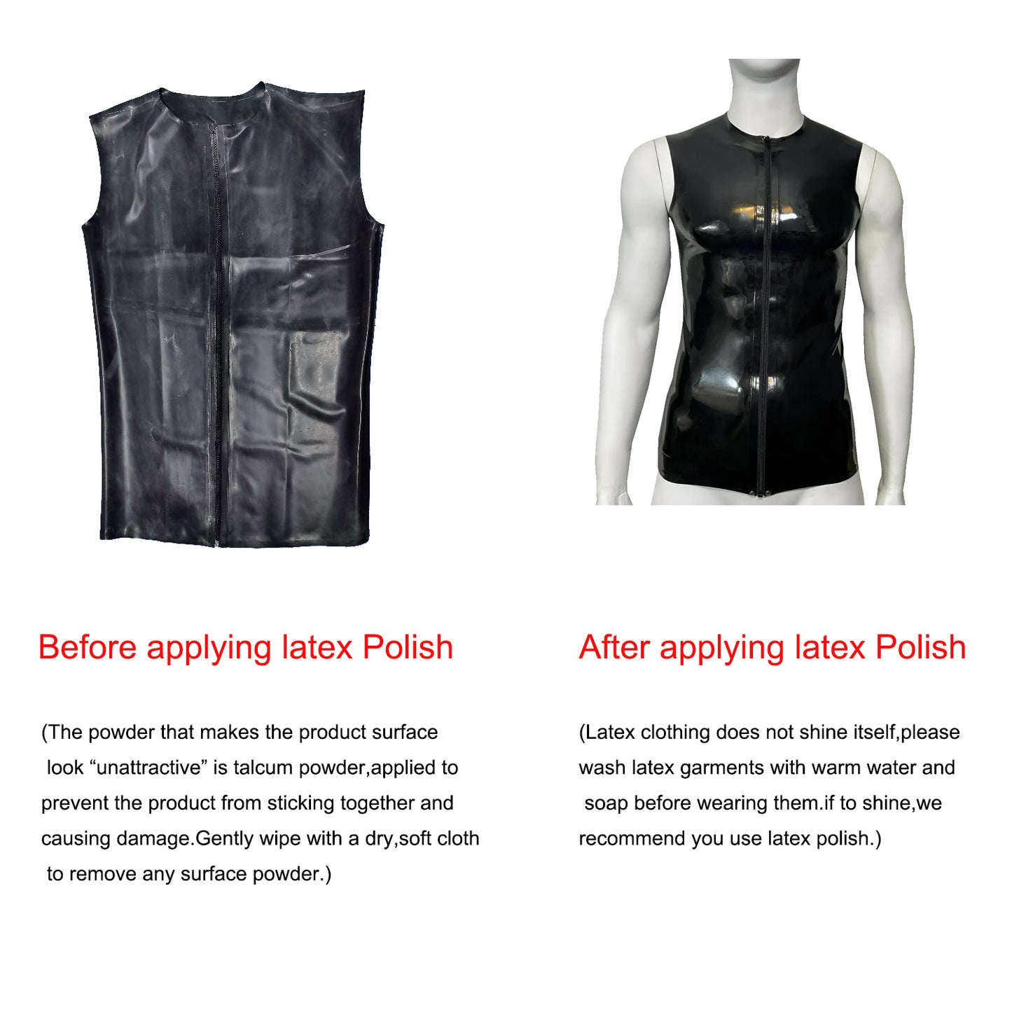 Men Crew Neck Front Zipper Latex Tank Top