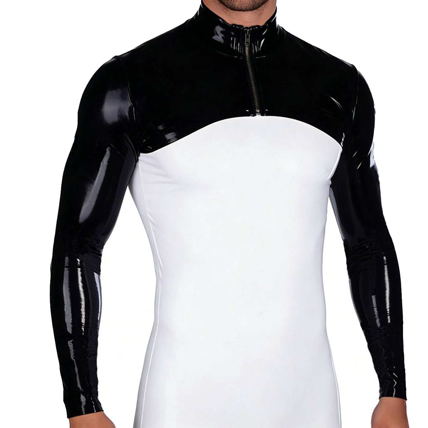 Men Latex Long Sleeve Front Zip Cropped Shrug