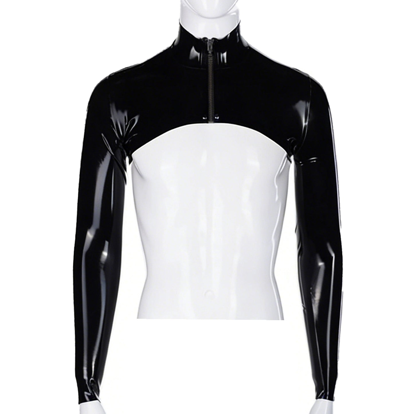 Men Latex Long Sleeve Front Zip Cropped Shrug