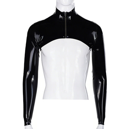 Men Latex Long Sleeve Front Zip Cropped Shrug