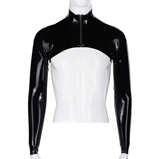 Men Latex Long Sleeve Front Zip Cropped Shrug
