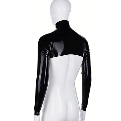 Men Latex Long Sleeve Front Zip Cropped Shrug