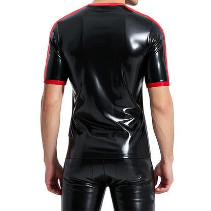 Men's Black and Red Color-Blocked Short-Sleeve Latex Top