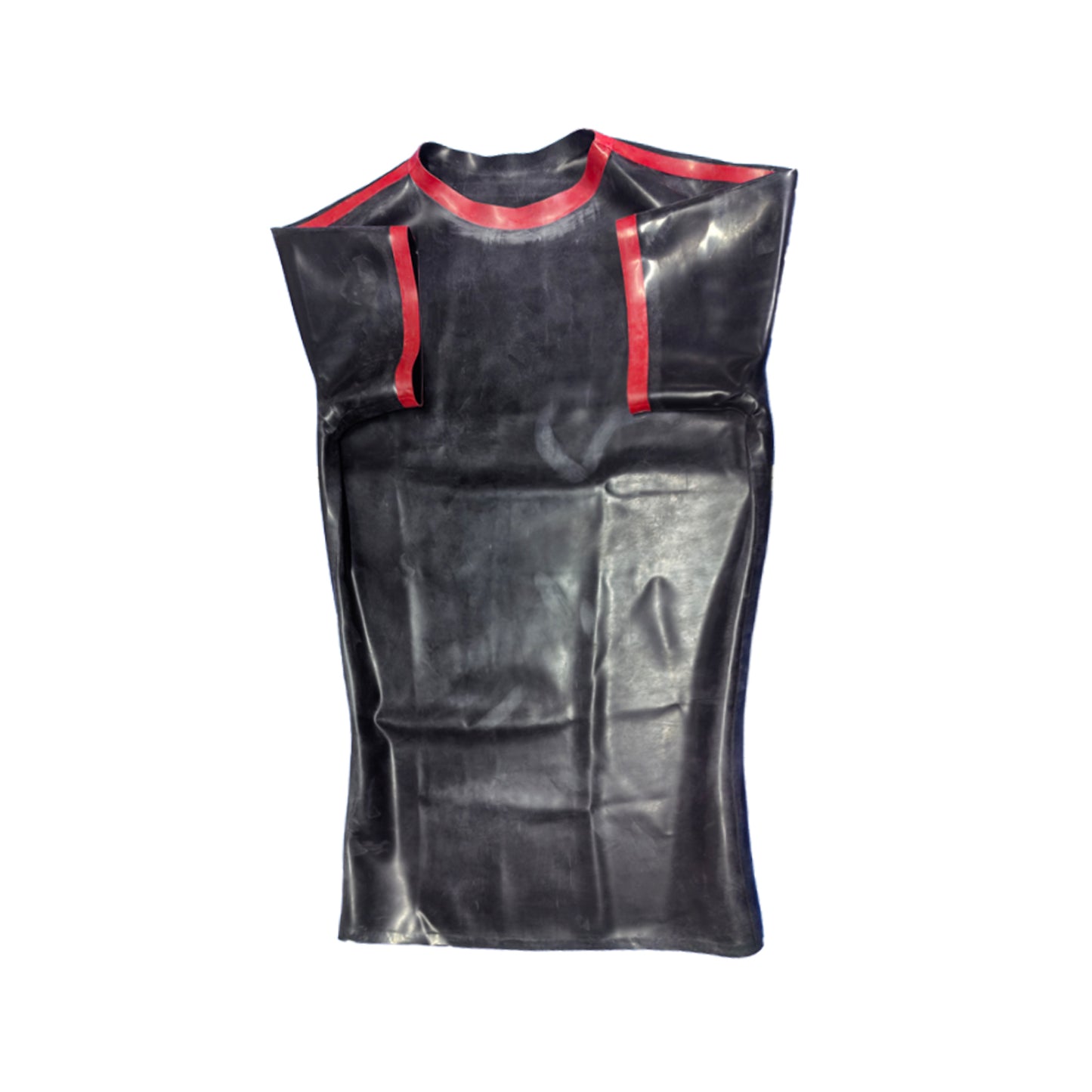 Men's Black and Red Color-Blocked Short-Sleeve Latex Top