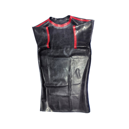 Men's Black and Red Color-Blocked Short-Sleeve Latex Top