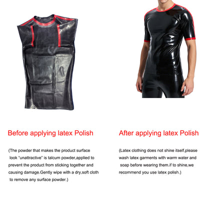 Men's Black and Red Color-Blocked Short-Sleeve Latex Top