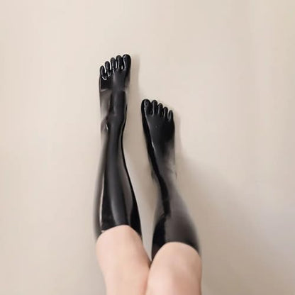 Black Latex Stockings for Women, Latex Thigh High Stockings with Toes