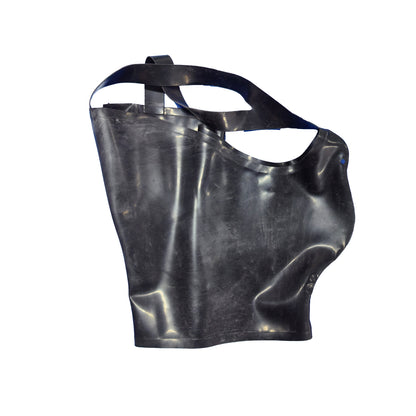 Black Half Face Latex Hood Mask With Back Zipper Handcrafted