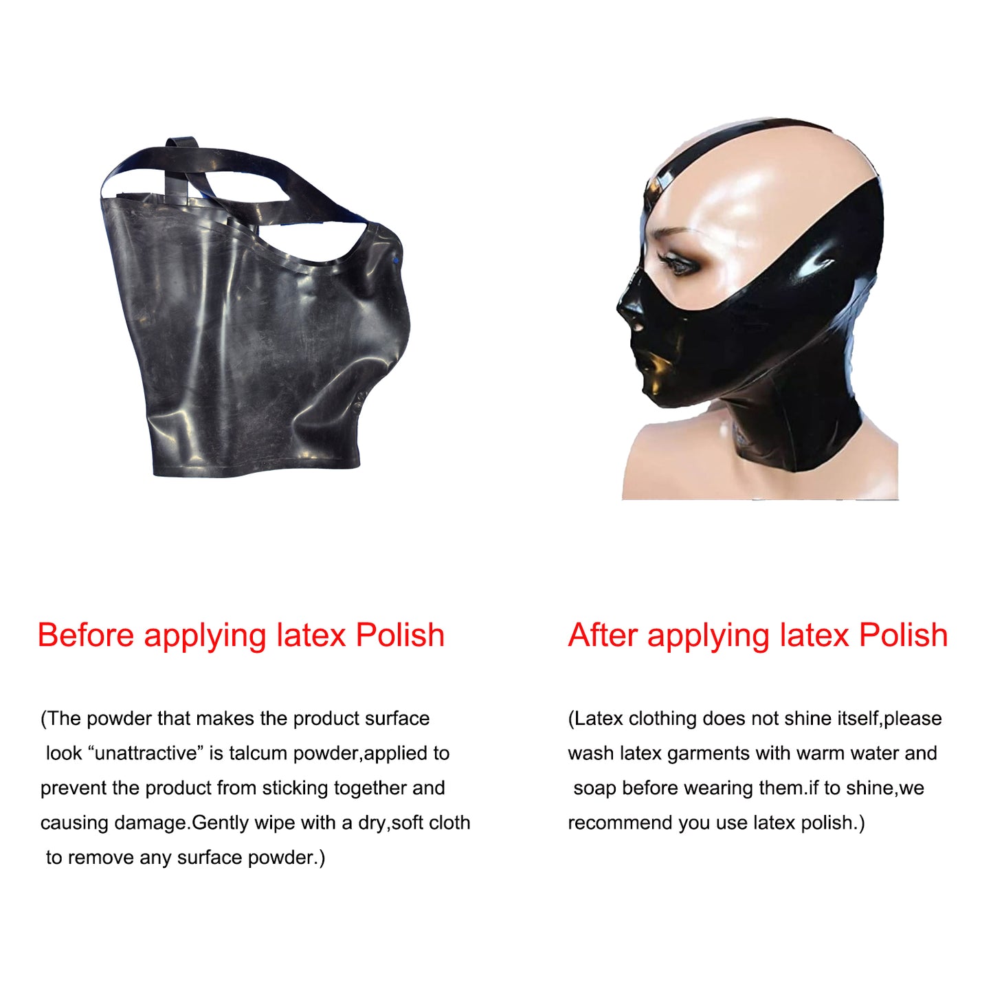 Black Half Face Latex Hood Mask With Back Zipper Handcrafted