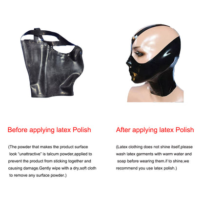 Black Half Face Latex Hood Mask With Back Zipper Handcrafted