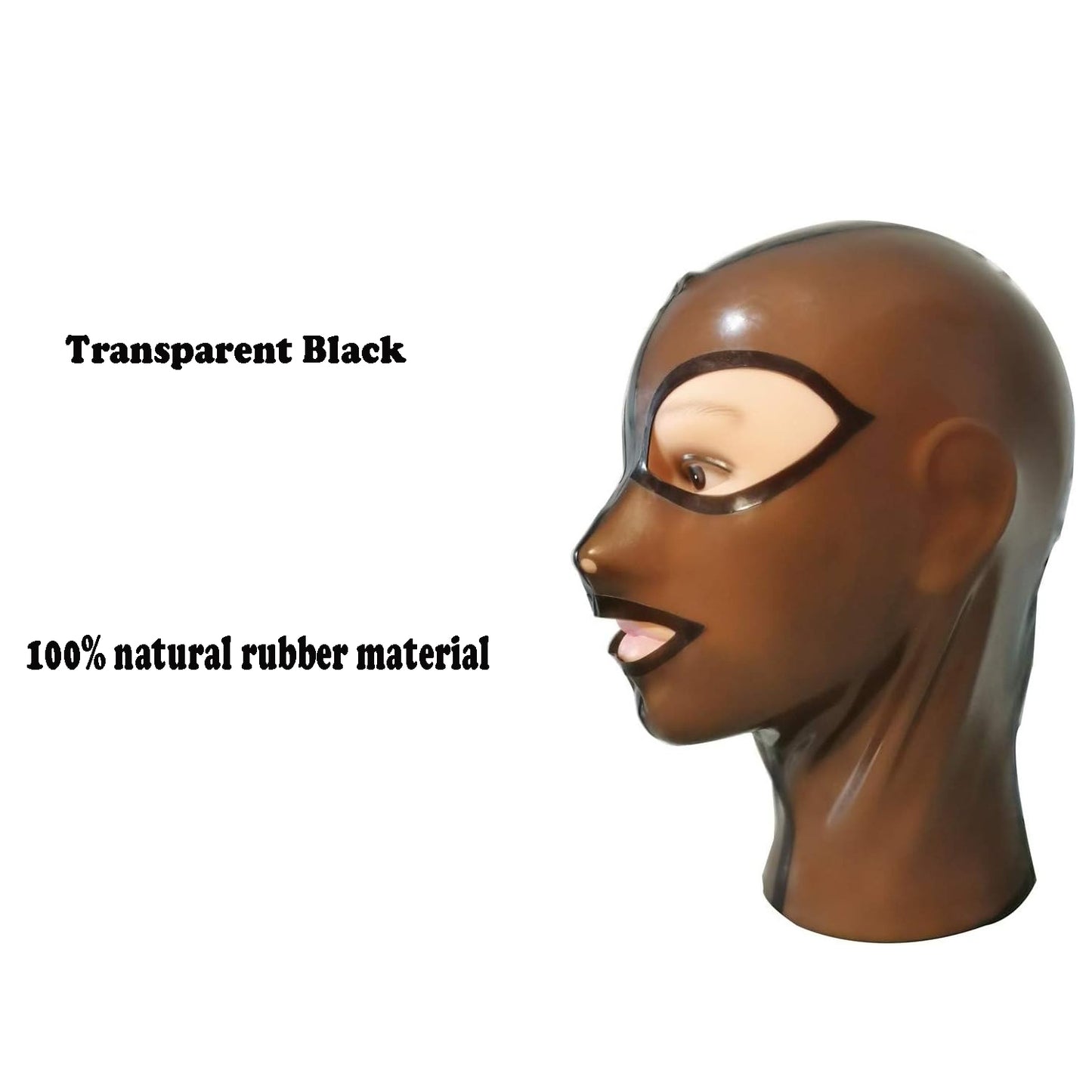 Transparent Black Latex Hood Mask,Natural Rubber Hood with Back Zipper