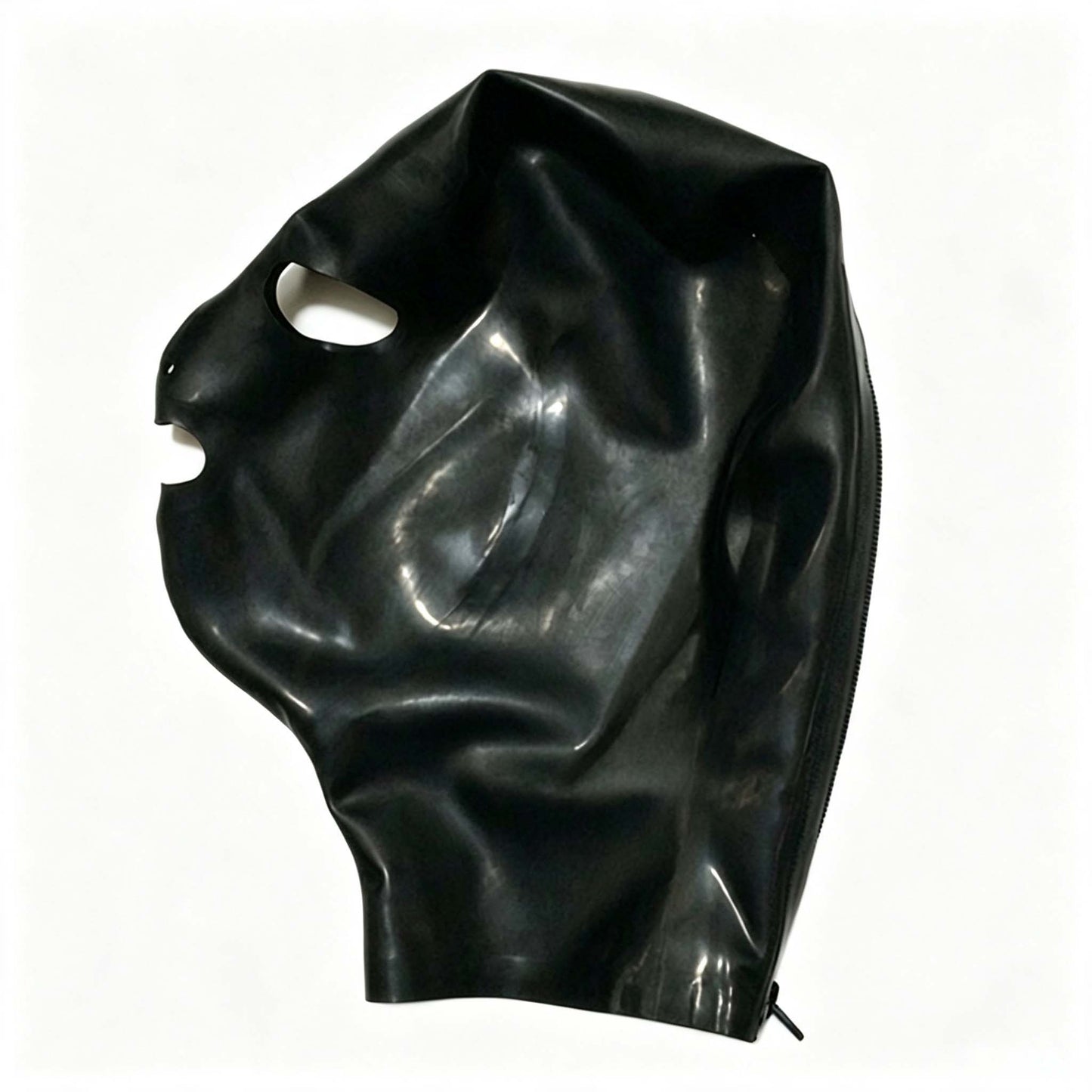 Full Face Black Latex Hood Mask Unisex, Handcrafted With Rear Zipper