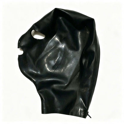 Full Face Black Latex Hood Mask Unisex, Handcrafted With Rear Zipper
