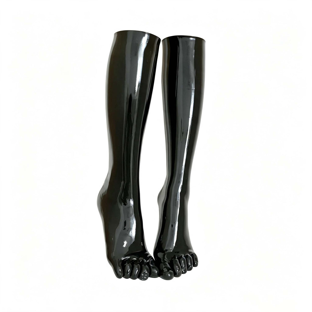 Black Latex Toe-Covering Knee-High Socks