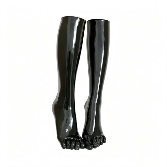 Black Latex Toe-Covering Knee-High Socks