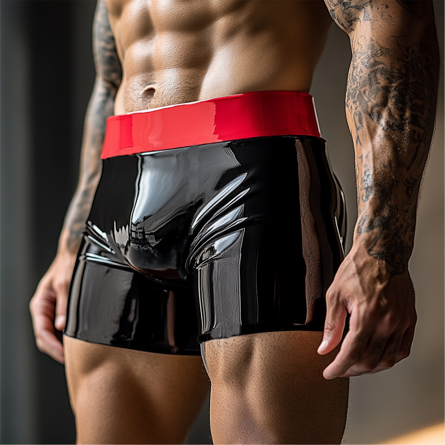 Black Latex Boxer Briefs for Men,Rubber Men's Underwear