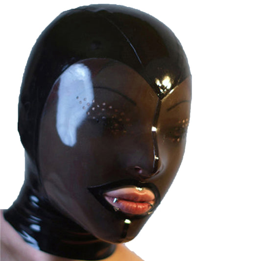 Latex Hood mask,Rubber Hood Face Transparent Black