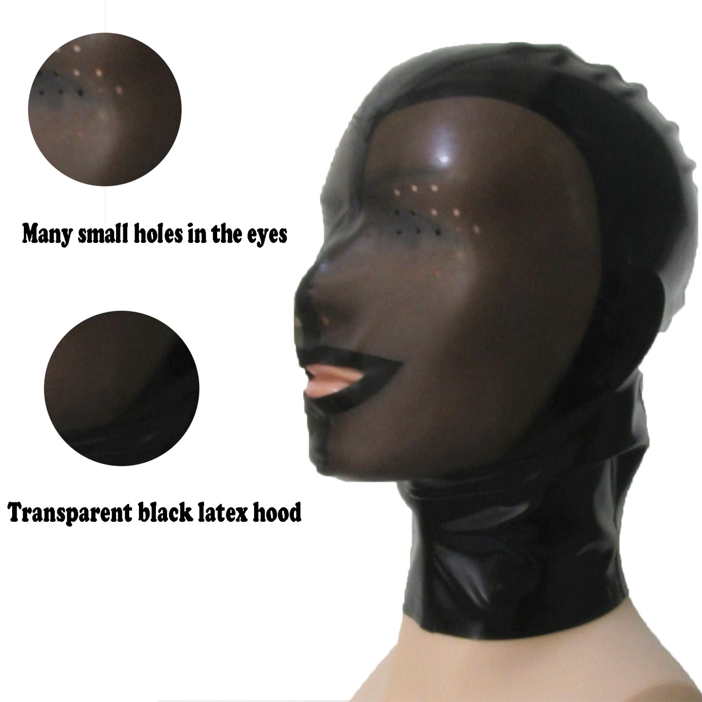 Latex Hood mask,Rubber Hood Face Transparent Black