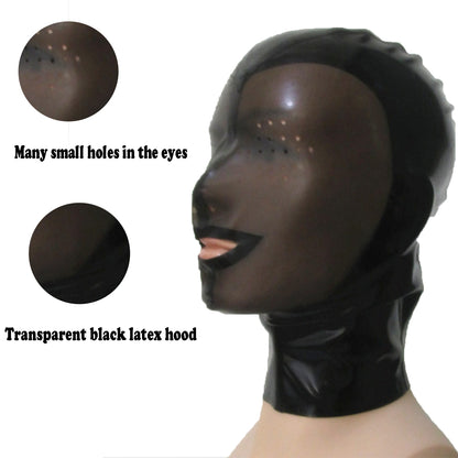 Latex Hood mask,Rubber Hood Face Transparent Black