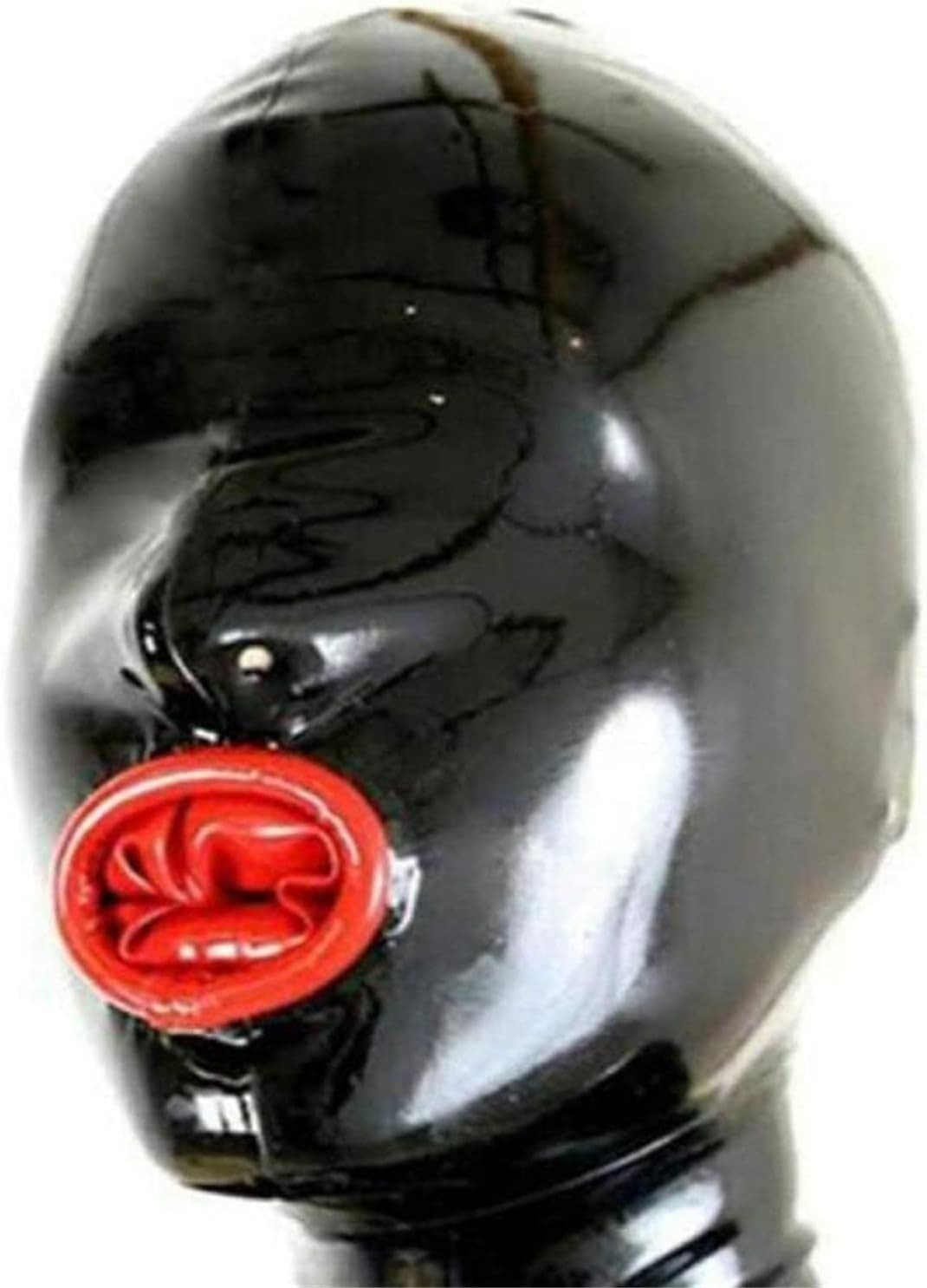 Black Latex Hood with Back Zipper and Red Mouth Protective Cover