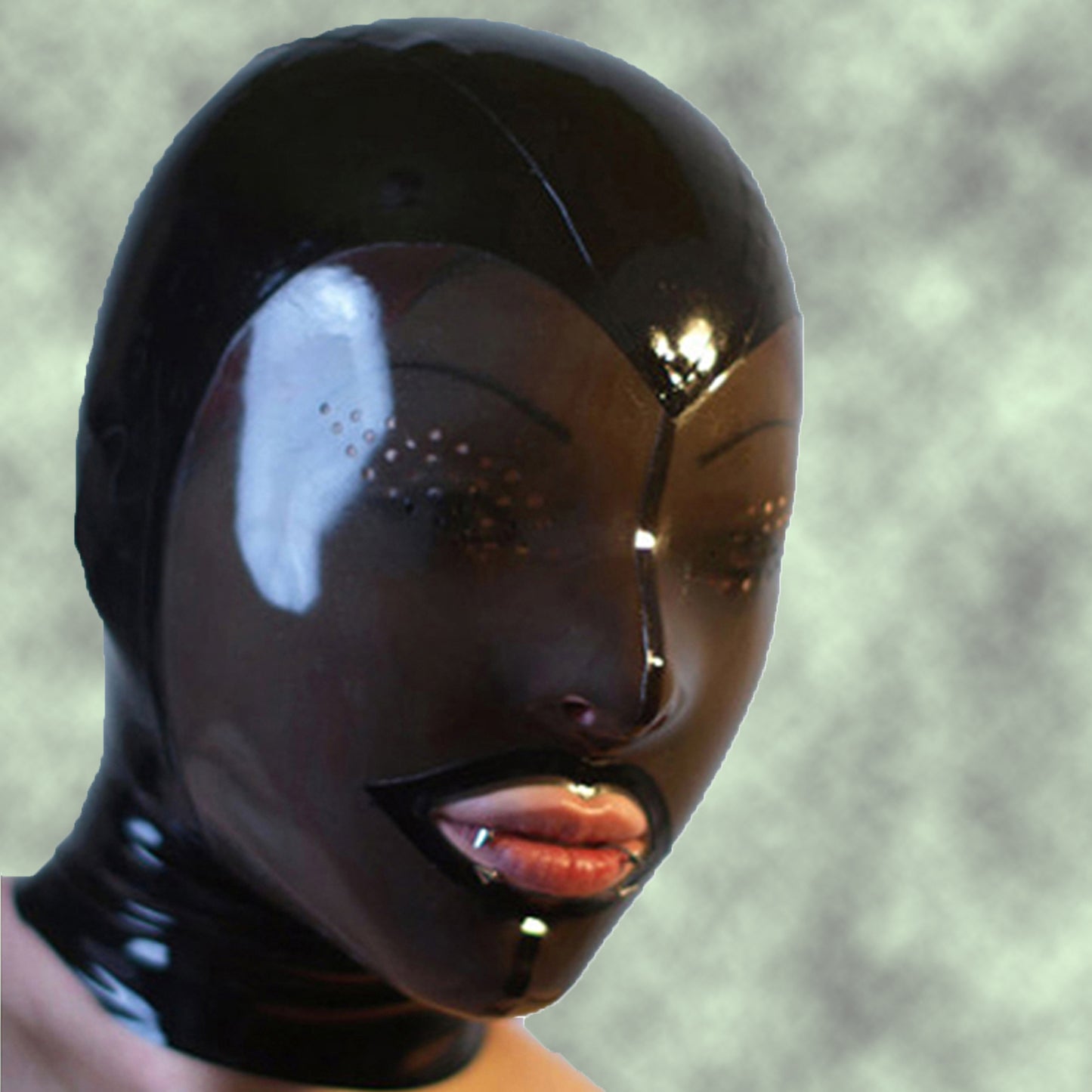 Latex Hood mask,Rubber Hood Face Transparent Black