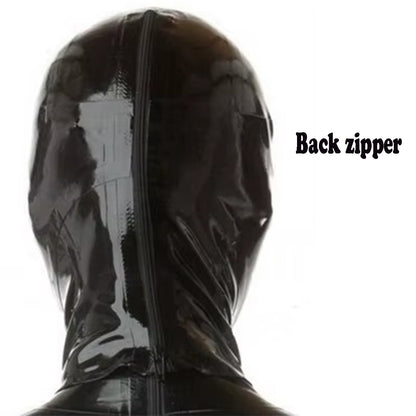 Black Latex Hood with Back Zipper and Red Mouth Protective Cover